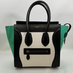 CELINE セリーヌ ラゲージ マイクロショッパー レザー ヌバック ブラック ホワイト グリーン ゴールド金具