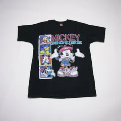 90s ミッキー プリント Tシャツ USA製 Mickey UNLIMITED Disney オールドディズニー シングルステッチ ボックスシルエット オーバーサイズ 黒 フェード 古着 vintage 【XL】