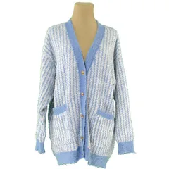   ザラ カーディガン ゴールドボタン 両サイドポケット レディース ♯USA XS Sサイズ Vネック ブルー ホワイト 白 ゴールド コットン 綿 ポリエステル ZARA T23366