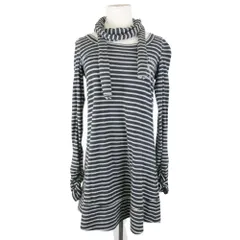 良品 BURBERRY BLUE LABEL バーバリーブルーレーベル ボーダー ロゴプリント チュニック ワンピース 長袖 38 黒 グレー レディース 古着 中古 USED