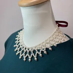 つけ襟風パールネックレス【ダイヤ柄オフホワイト】