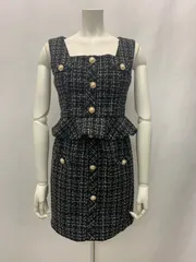 1026 DAZZY デイジー キャバクラ ドレス セットアップドレス ツイードラメ フリル パールボタン ゴールド キャバドレス M