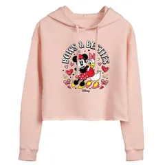 【送料無料】 ディズニー レディース Tシャツ トップス Disney's Minnie Mouse & Daisy Duck Juniors' Bows and Besties Cropped Hoodie Pink