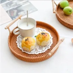 【24cm】ラタン トレー トレイ  お盆  丸型 籐 ル 韓国  アタ 雑貨