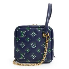 Louis Vuitton Square Monogram 2-Way Shoulder Handbag, Crossbody Bag, Lambskin Leather, Blue/Green, Gold Hardware, M23464 (Unused, Display Item)