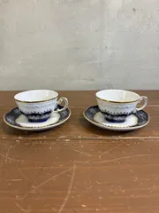美品 Zsolnay ジョルナイ ペーチュ ティーカップ＆ソーサー 2客 ハンドペイント ペア 矢車菊 金彩 ハンガリー SU11553V1 美品 Zsolnay ジョルナイ ペーチュ ティーカップ＆ソーサー 2客