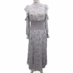 スナイデル SNIDEL ウエストリブフレアスリーブプリーツワンピース マキシ ロング 長袖 総柄 花柄 0 S ラベンダー SWFO214172