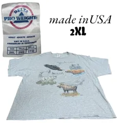 USA製DELAデルタアニマルプリント古着半袖プリントTシャツ2XLグレー  SY00212