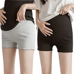 RERACO マタニティ レギンス ショートパンツ インナー ゴム 調節可能 短パン ショート丈 ブラック＆グレー( ブラック/グレー,  Free Size RegularShort)