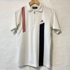 (^w^)b adidas アディダス ハーフジップ ポロシャツ 半袖 ゴルフウェア トップス golf スポーツ スポーティ 爽やか トレーニング 運動 ジム カジュアル ホワイト メンズ 男性 サイズM