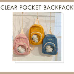 【新品未使用】キッズ　ベビー　リュック　バックパック　遠足　お散歩　子供　クリアポケット　ぬいぐるみキーホルダー付き　男女兼用