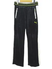 プーマ PUMA スポーツウェア ロング丈 ベロア ジャージパンツ M 灰系 ダークグレー ウエストゴム 刺繍 リブ