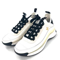 CHANEL シャネル スニーカー G35617 靴 23.5cm ホワイト ココマーク ファブリック×レザー 箱付き【OE-965】