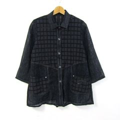 パールファッション 長袖シアーシャツ 配色ステッチ トップス レディース Lサイズ ネイビー PearlFashion 【中古】