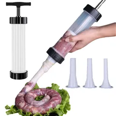 自家製ソーセージを作る 手つくり キッチン調理用具 自家製肉 家庭用 手で操作したサラミメーカー お手入れが簡単 肉充填 3つのノズル付く 手動ソーセージメーカー