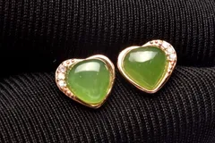 シルバー925 サーペンティン 岫玉(ボーウェナイト) 6x6mm ハート ピンクゴールドコーティング ピアス パワーストーン 天然石 _PRG1438