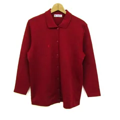 FUKUZO 襟付きカーディガン 　　　　　レディース　L ウール100% 紳士コットン中タツZIPカーディガン （カーディガン・ボレロ