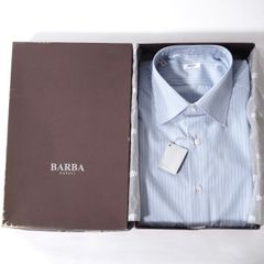 未使用 バルバ BARBA コットン 長袖 ストライプ シャツ 43 ライトブルー メンズ 正規品 5-SD005