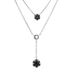 K10WG ホワイトゴールド ネックレス ブラック ダイヤ 0.12ct/0.30ct/0.08ct 2連 ローズカット 花 37cm【新品仕上済】【zz】【中古】