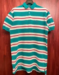 レア MADE IN USA製 Polo by Ralph Lauren ボーダー柄 半袖鹿の子ポロシャツ マルチカラー Mサイズ