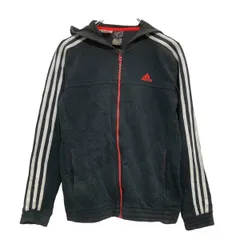 adidas ジップアップ ロゴスウェット パーカー キッズ M 150～ ブラック レッド アディダス 裏起毛 古着卸 アメリカ仕入 a612-7918
