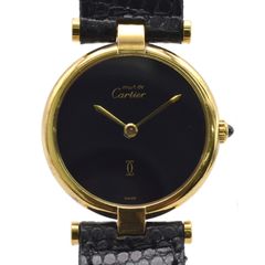 CARTIER カルティエ マストヴァンドーム GP/革 クォーツ ブラック文字盤 レディース 腕時計 【中古】