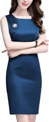 ZAZALAND(ザザランド) サテン ワンピース 袖なし 上品 光沢 フォーマル スーツ aライン タイト シルエット レディース 3XL( ブルー 3XL,  3XL)