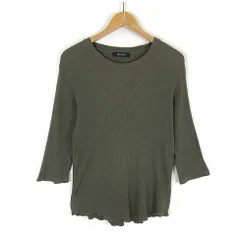 ナノユニバース nano universe Tシャツ ワッフル クルーネック コットン 7分袖 L カーキ