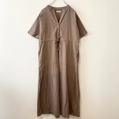 ITEMS アイテムズ　アーバンリサーチ　レディース　ワンピース　ロングワンピース　シャツワンピース　半袖　Vネック　フロントボタン　ウエスト調節可　ウエスト紐　無地　単色　ブラウン　リラックスシルエット　シンプル　カジュアル　SU279h709
