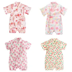 ベビー 甚平 ロンパース 70 80 女の子 キッズ 赤 ピンク 花柄 和服 浴衣 浴衣ドレス 着物ドレス お祭り 夏祭り 納涼祭 幼稚園 保育園 イベント 部屋着 ルームウェア