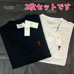 新品 AmiParis アミパリス 半袖 Tシャツ ブラック 男女兼用 赤いハートの刺繍 黑+白 2枚