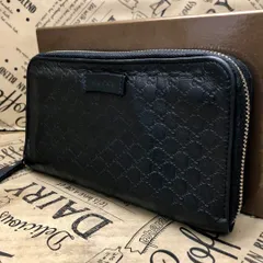 グッチ 長財布 ラウンド シマレザー マイクロGG 黒 SG3369B