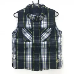 【美品】パーリーゲイツ ダウンベスト グリーン×ネイビー×イエロー チェック レディース 1(M) ゴルフウェア PEARLY GATES