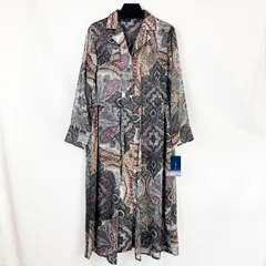【未使用品】EVENTAIL ペイズリーロングスリーブシャツワンピース 長袖ワンピース M 9号 マルチカラー ネイビー 紺 ポリエステル レディース