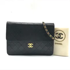良品 CHANEL シャネル ココマーク マトラッセ ラムスキン チェーン ショルダー バッグ プッシュロック レディース ブラック a7610