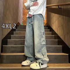 [4XL2]秋冬 メンズ  服 シンプル ファッション オシャレ 大人 かっこいい 大きいサイズ ストリート 紳士服 プリーツ ジーンズ アメリカン ウォッシュ パンツ ストレート レッグ ワイド