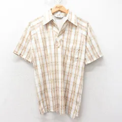 S/古着 半袖 シャツ メンズ 70s 開襟 オープンカラー ベージュ系他 カーキ チェック 25jun26 中古 トップス