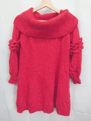◇ ⊇ Lily Brown リリーブラウン オフショルダー 長袖 ニット ワンピース チュニック サイズF レッド レディース E  【1506250000443】