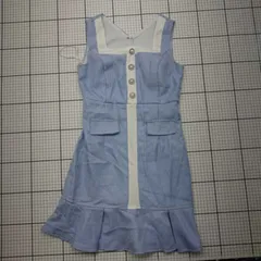 ◇ ⊂ Dazzy ボタン付き ノースリーブ ミニ丈 ワンピース サイズS ブルー系 レディース E  【1509190035889】