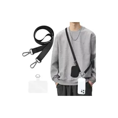 【新品】 [Shirizu] スマホストラップ 斜めがけ 首掛け 肩掛け スマホ ショルダーストラップ 長さ調節可能 携帯ストラップ 長い 140cm 幅 2cm タグパッチ1枚入り ネックストラップ ショルダー スマホ Strap 軽量 耐久性（ブラック 1