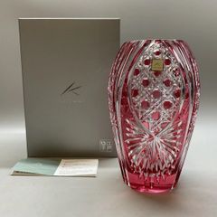 マイセン クリスタル 色被せ カットグラス フラワーベース ルビー