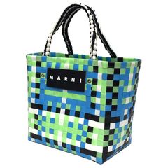 MARNI マルニ マーケット ジャージーハンドル ピクニックバッグ ミニバスケット キウイ グリーン系 aq11646