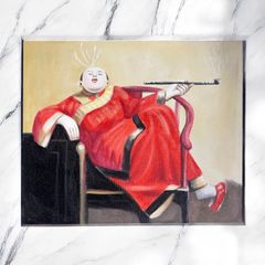 油絵【人物絵】中国雑貨 油彩 額装 壁掛 絵画 色絵 中国 民国 古美術 雑貨 インテリア アンティーク コレクション