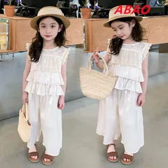 【新商品が大人気です！】セットアップ 上下セット ノースリーブ ブラウス ワイドパンツ セット 子供服 女の子 女児 小学生 キッズ   ボトムス   90cm 100cm 110cm  120cm   130cm  140cm yz654