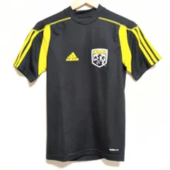 (^w^)b adidas アディダス 半袖 Tシャツ CREW トレーニングウェア サッカー フットサル 黒 黄色 ロゴ THE CREW CLIMALITE 薄手 軽量 スポーツ 運動 ジム ライン ラフ 古着 キッズ ジュニア 子供 メンズ サイズ3XS