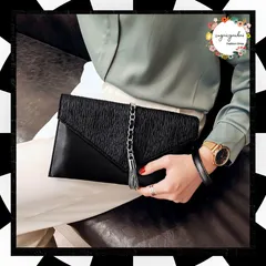 クラッチバッグ タッセル パーティバッグ レター型 フェミニンサブバッグ 結婚式 二次会2wayショルダーバッグ 披露宴 セカンドバッグ 同窓会謝恩会ハンドバッグ お呼ばれバッグ上品 フォーマルバッグ黒 小さめレザーバッグ 1HANYS-001