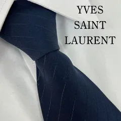 《美品》YVES SAINT LAURENT (イヴサンローラン）シルクネクタイ ストライプ総柄 ネイビー