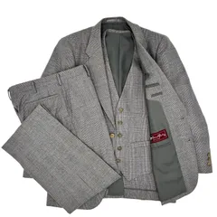 美品 日本製 オニオンジェントリー 3ピーススーツ ウール100％ グレー ジャケット ベスト ｜Onion Gentry Made in Japan Suit Glen Check Wool 100% Gray Jacket Vest Pants Set