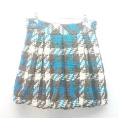 ◇ AS KNOW AS サイドジップ 起毛 裏地 チェック柄 ショート丈 フレア スカート 表記なし ブラウン ブルー レディース E  【1310300049241】