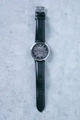 【美品】EMPORIO ARMANI スケルトン レザー ブラックAR60038 Emporio Armani Meccanico Skeleton Automatic Black Dial Black